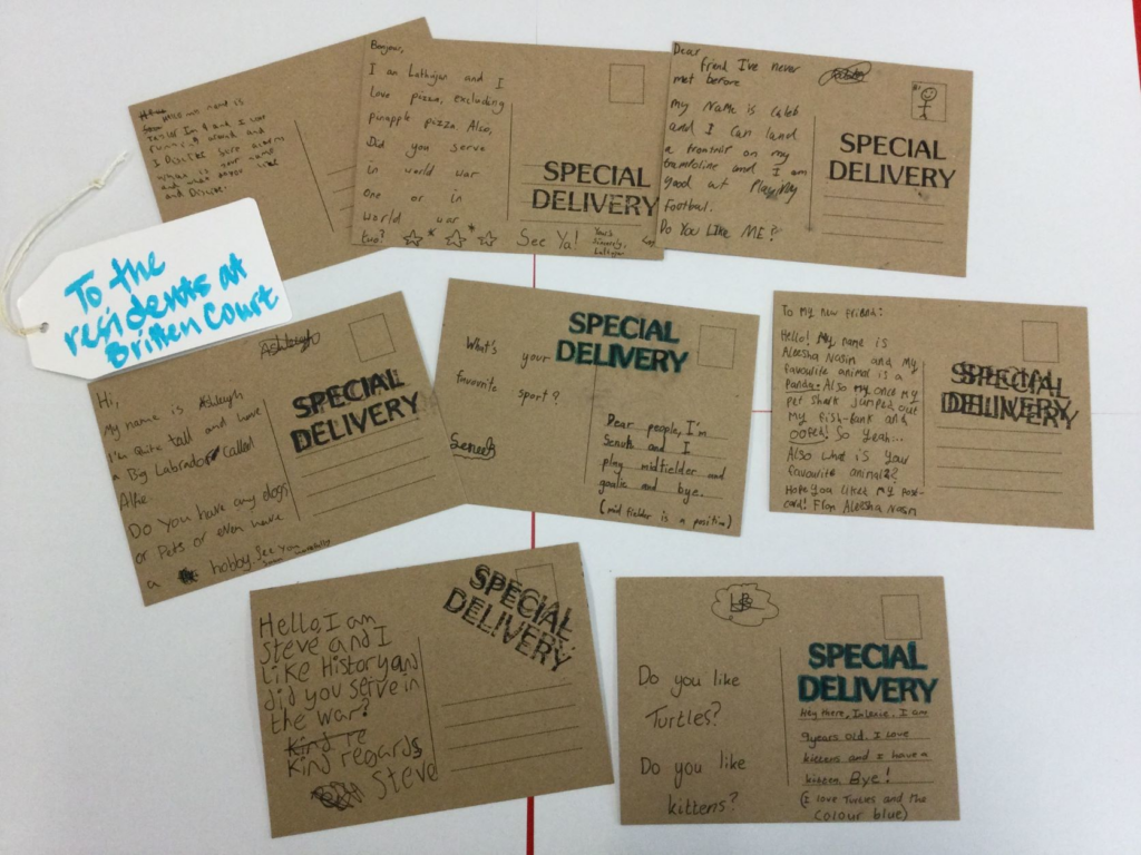 Postcard messages to residents at Britten Court