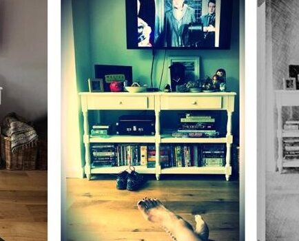 Filtered photo of feet up in living room towards TV