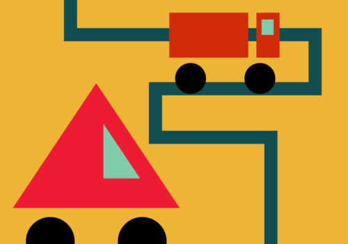Graphic of car and lorry on meandering road