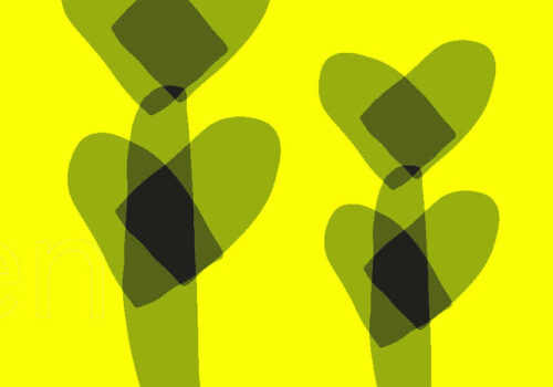 2 abstract pants on yellow background