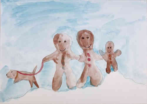 artist Jade Starling, The Gingerbread family take their dog for a walk.