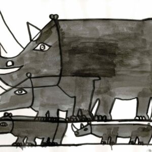 Steven's rhinos, black and white print