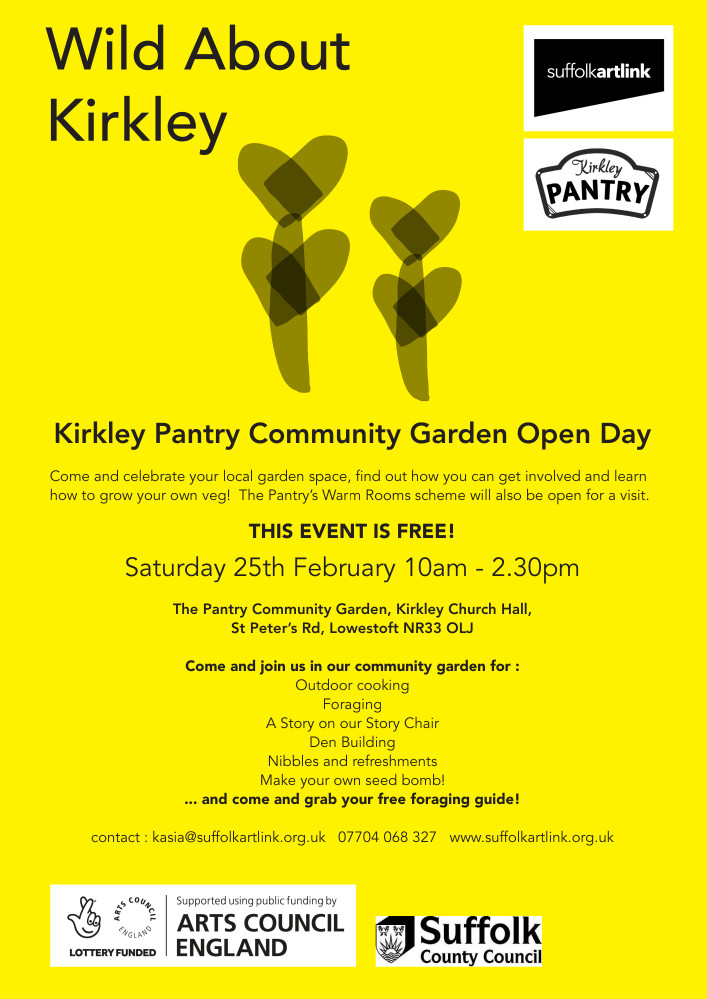 Wild About Kirkley open garden event poster for 25th February 2023