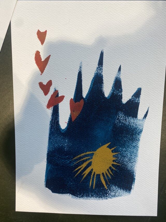 Brave Art, artwork, blue crown and hearts