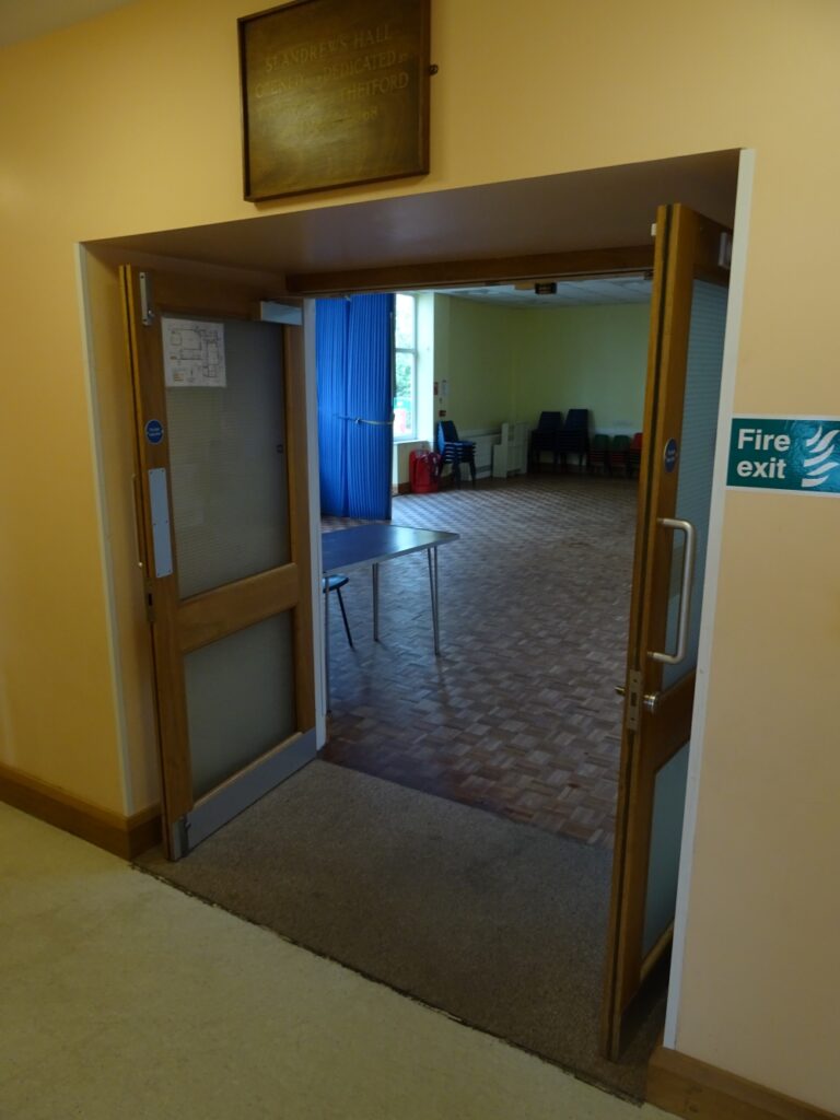 Interior double door with level floor heading to session room
