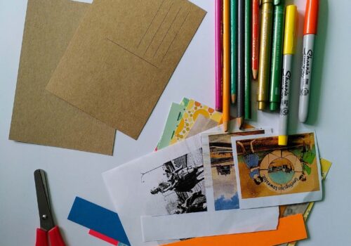 Materials to make a postcard from