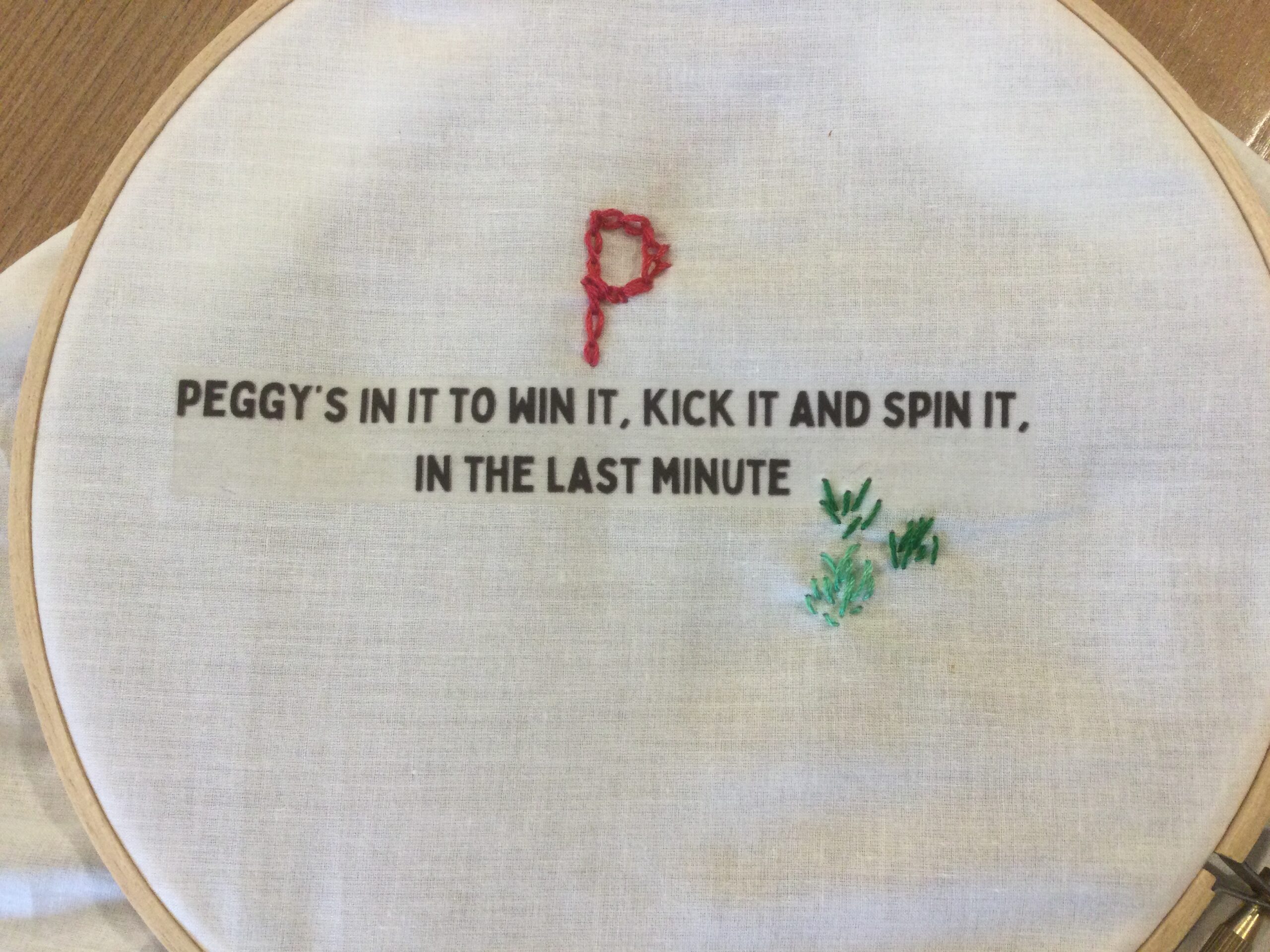P Peggy's in it to win it, kick it and spin it, in the last minute