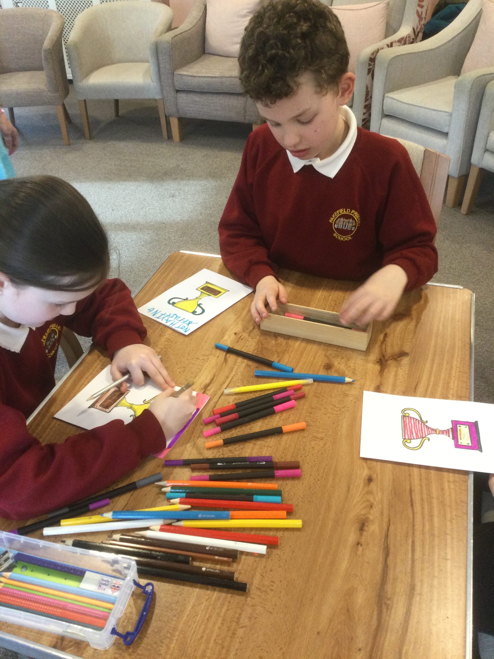 Children colouring in cards