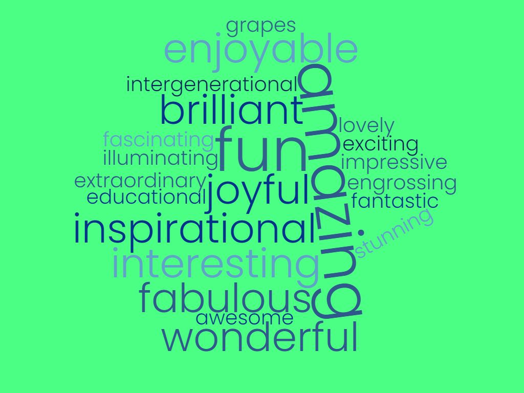 A mixture of words including fun, enjoyable and inspirational