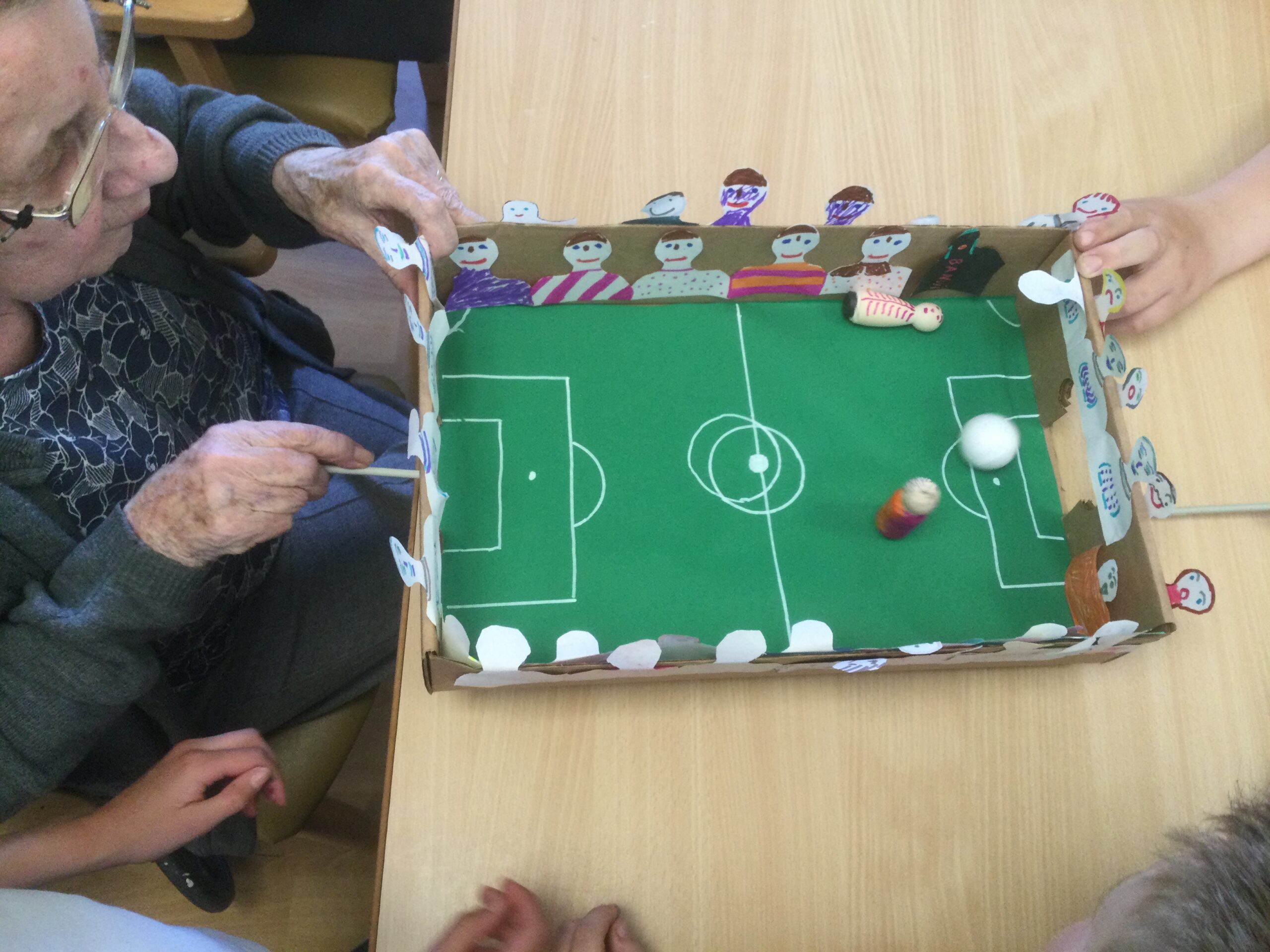 Overhead shot of table top football game