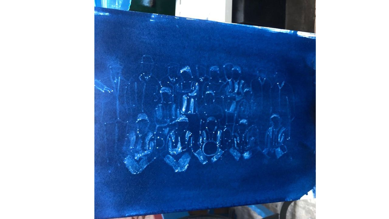 A cyanotype of a football team