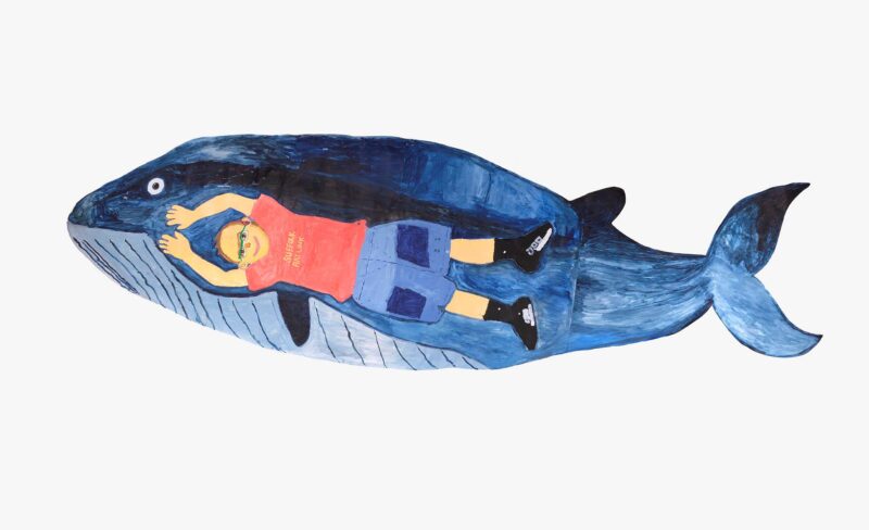 AJ in a Whale, acrylic on paper