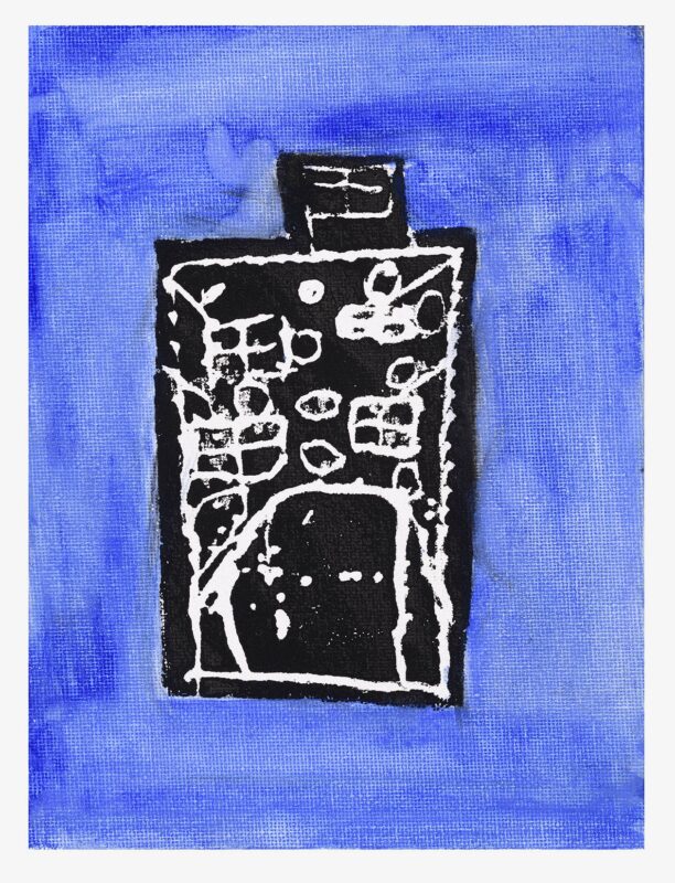 Abbey Gate, monprint and paint on board, 15x20cm