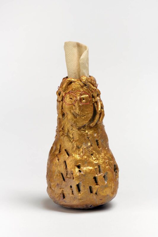 Gold Witch Pot, painted ceramic with paper, 18cm (height)