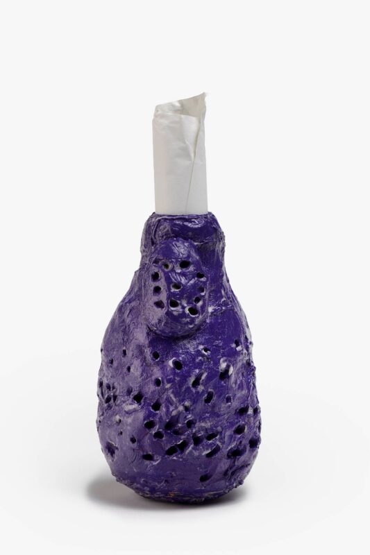 Witches Pot, painted ceramic with paper, 24cm