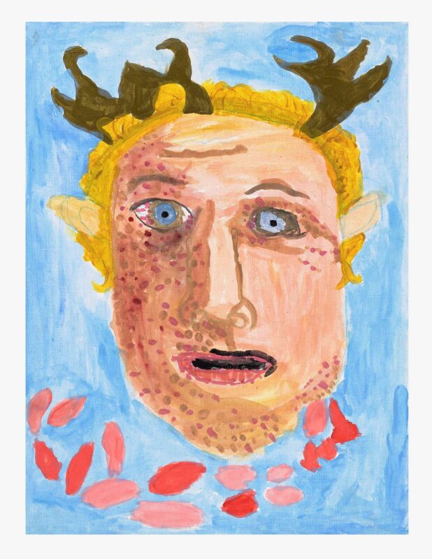 Antler Man, pencil and paint on board, 42x29cm
