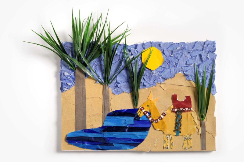 Desert Oasis, mixed media collage, 40x51x8cm