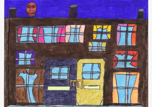 Houses at night, pen on paper, 30x40cm