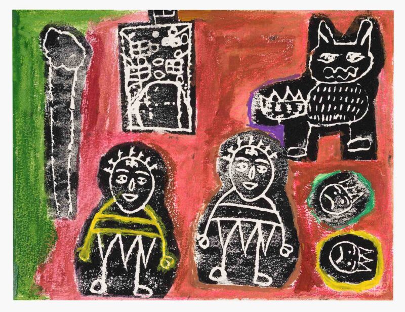 King Edmund, monoprint and paint on board