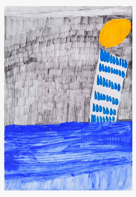 Rain at Sea, pen and watercolour on paper, 42x29cm
