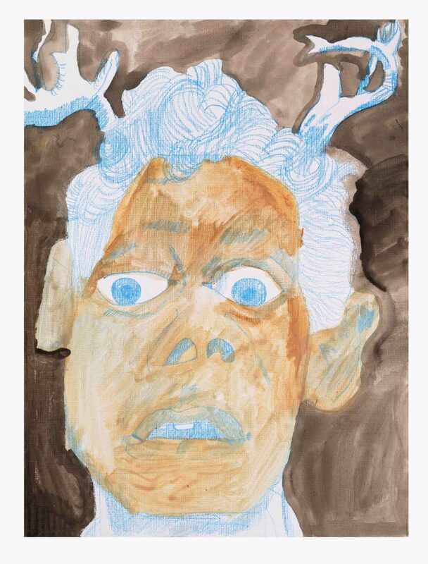 Startled With Antlers, pencil and watercolour paint, 40x30cm on board,