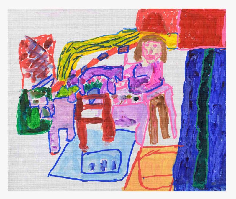 The Artist 1, acrylic paint and posca pen on canvas board