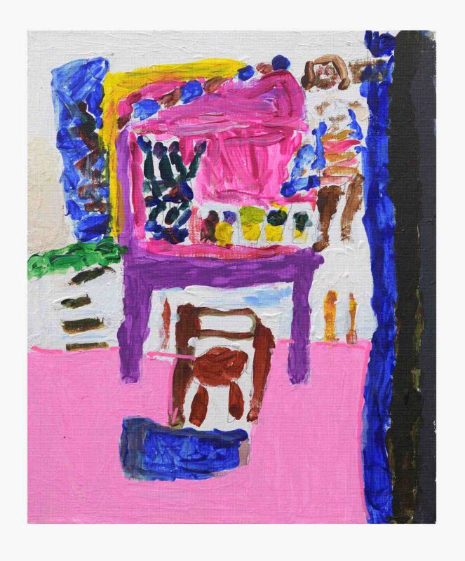 The Artist 2, acrylic paint and posca pen on canvas board