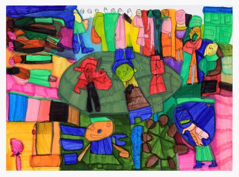 The Green Children, pencil and felt tip on paper, 30x41cm