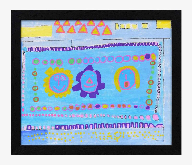 Three Faces, posca pen, fineliner and paint on board