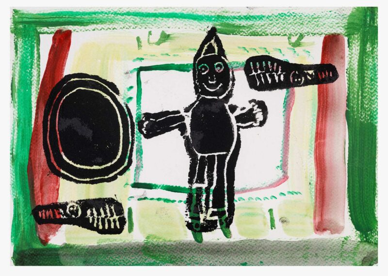 Wicked, monoprint and paint on board, 21x30cm