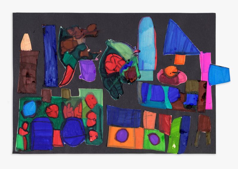 Woolpit Village, felt tip collage on card, 29x45cm