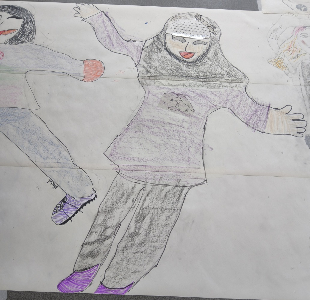A hand drawn football player wearing a decorated hijab
