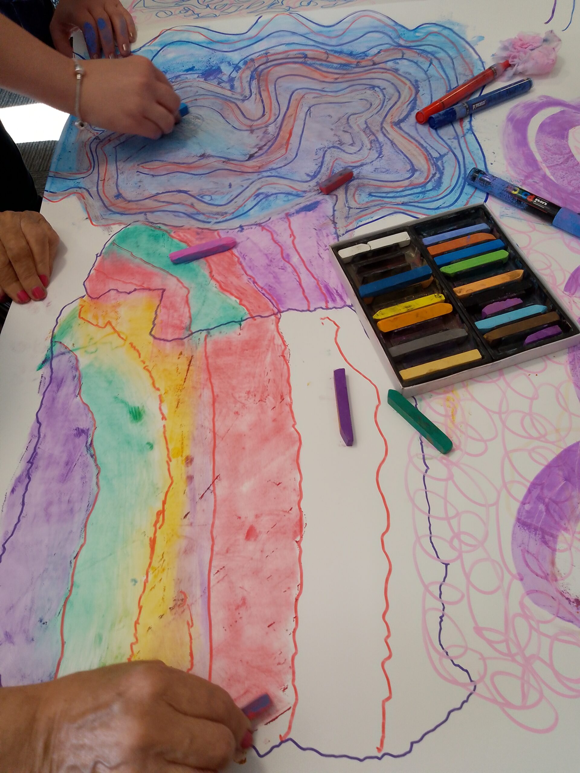 Large piece of artwork of broad pastel stripes
