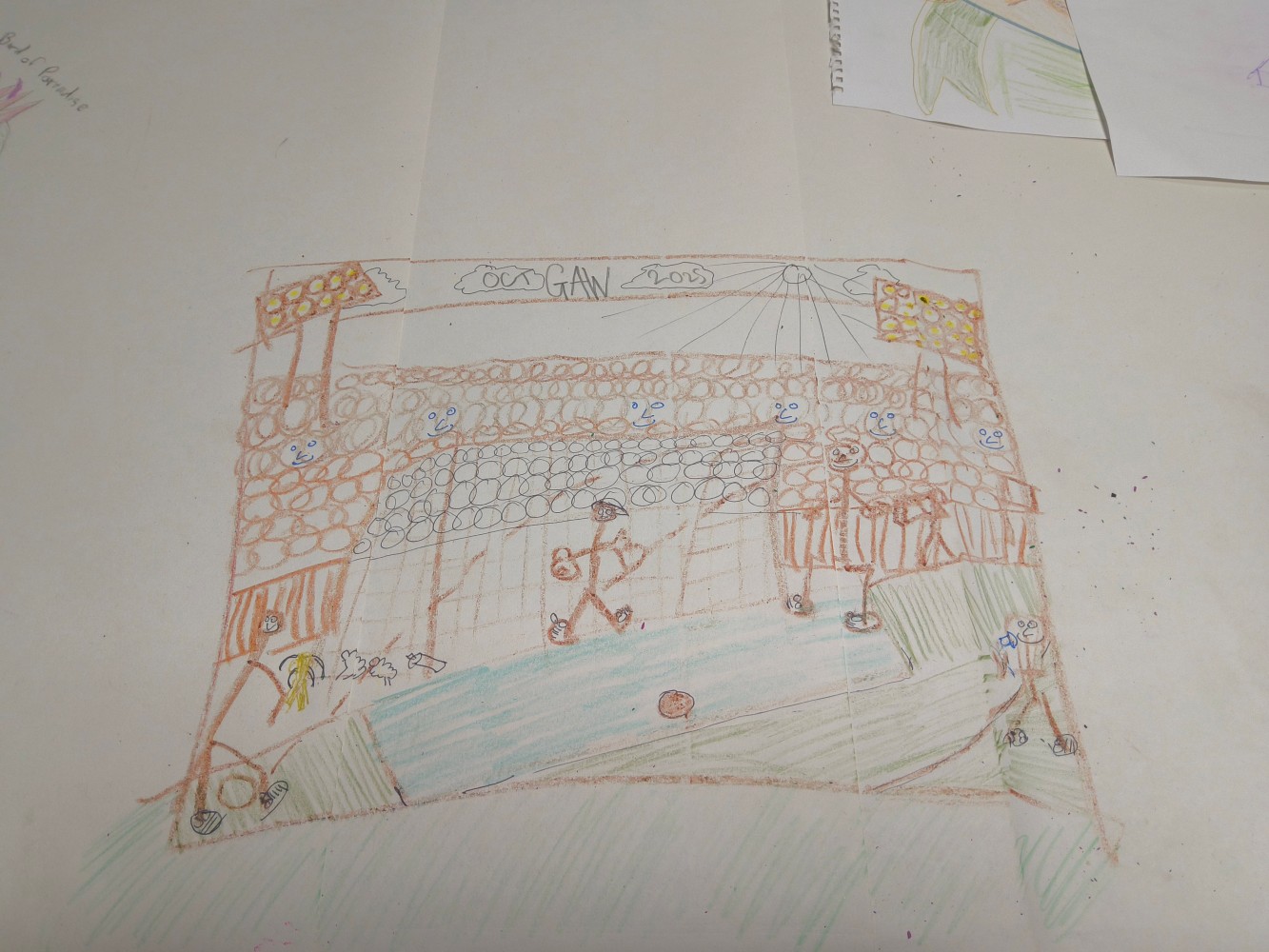A pencil drawing of a football match