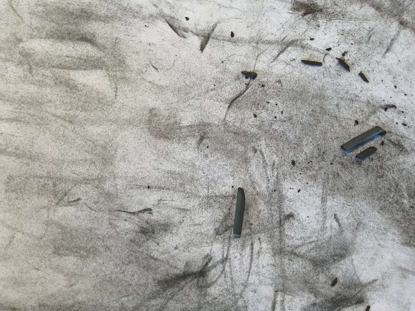 Pieces of charcoal pencil on top of a drawing of clouds