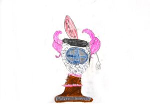 Brightly coloured drawing of football cup.