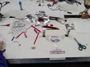 Cup collage in the process of being made