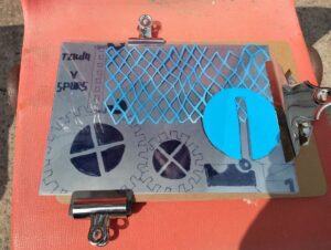 The light sensitive paper with objects on it left in the sun to expose