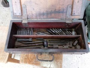 Frederick Wood’s tool box at the Leiston Long Shop Museum, where it is now sealed up again