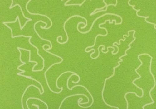 White squiggly lines on a green background