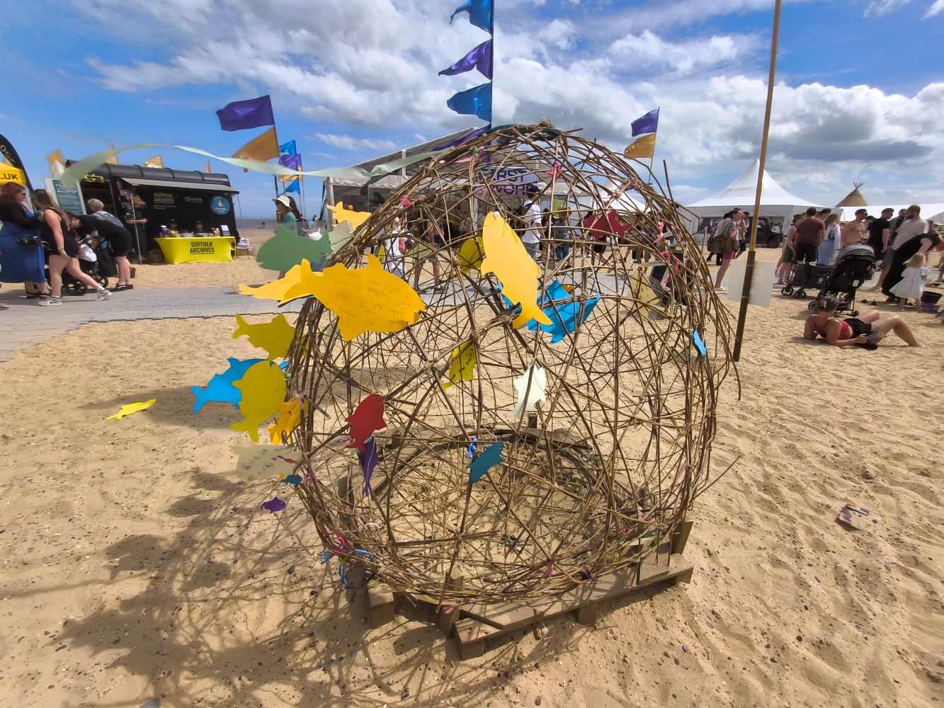 A willow sphere with wish fish attached